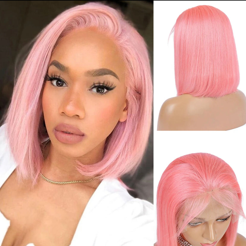 Pink Bob Lace Frontal Wig.